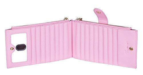 Travelambo Womens Wallet RFID Blocking Bifold Multi Card Case Wallet with Zipper Pocket Crosshatch (Pink 5004)