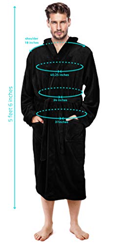 NY Threads Mens Hooded Fleece Robe - Plush Long Bathrobes (Black, Large/X-Large)
