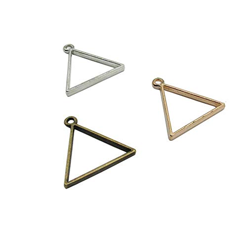DonLeeving Luckycivia 30 PACK Triangle Framework Open Back Bezel, Zinc Alloy Open Back Bezel Pendant Blanks, Alloy Accessories for Jewelry Making ,29mmx29mm(Bronze & Silver & Rose Gold).