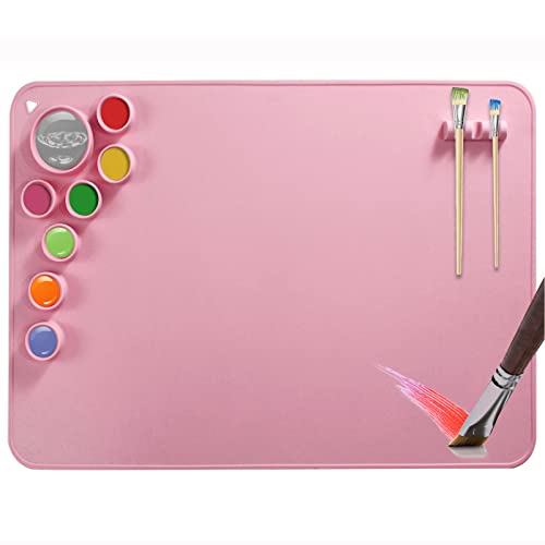 Silicone Craft Mat, 24"x16" Large Silicone Mat for Resin Casting,Painting Mat for Craft,Nonstick Silicone Sheet with Cleaning Cup & Paint Cup for Painting Art Clay DIY Creations and Play Doh (Pink)