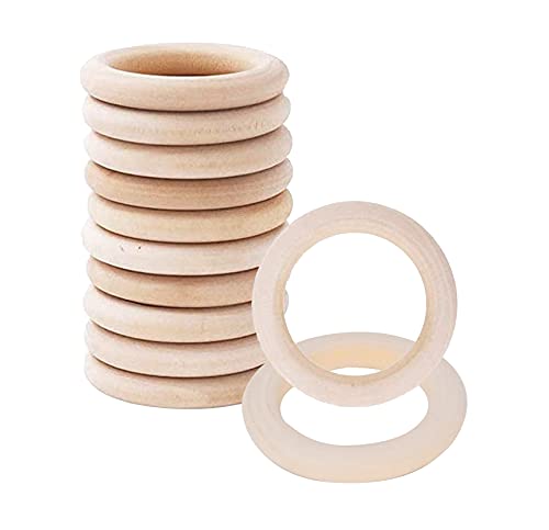 Mandala Crafts 50 Assorted DIY Natural Wood Rings for Crafts - Macrame Wooden Rings - Unfinished Wood Rings for Macrame Rings Knitting Jewelry Making