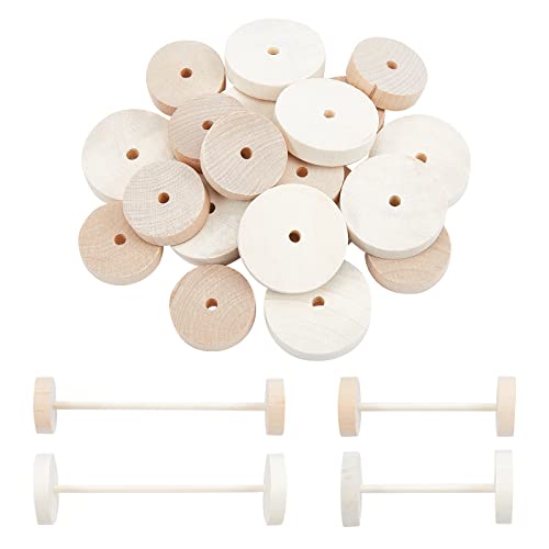 OLYCRAFT 40pcs Wood Wheels Unfinshed Wooden Wheel with Wooden Sticks Wooden Craft Wheels Tires with 0.2 inch Holes for DIY Model Cars Wooden Crafting Projects - 1.8 Inch & 1.4 Inch