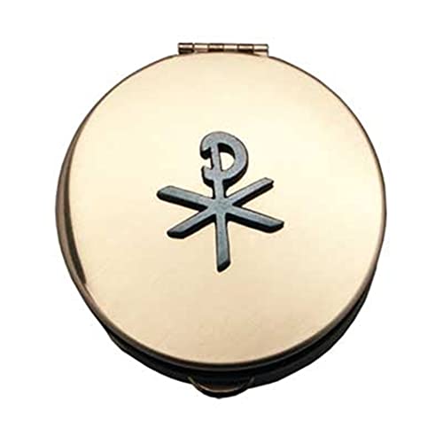 Pyx With Chi-Rho Cross (PS131) - 1 1/2" Diameter, 1/2" Deep, Polished Brass