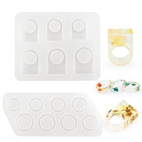 Gartful Resin Ring Silicone Mold, 2PCS Resin Casting Mold for Epoxy, Jewelry Mold for DIY Craft Projects, Rings, Necklaces, Earrings, Pendants, Keychains, Multiple Sizes