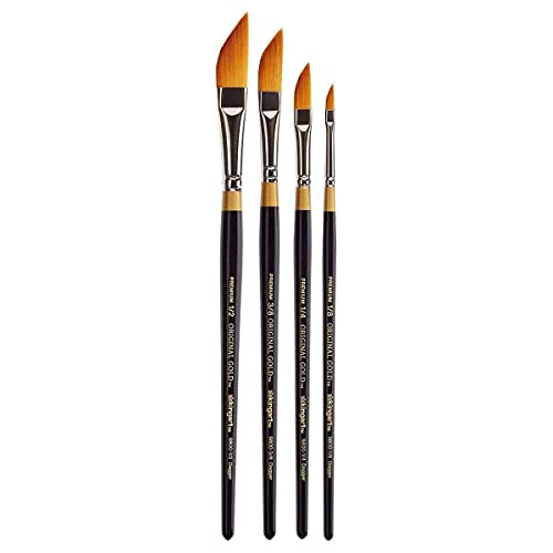 KINGART Original Gold 9800 Dagger Striper Brush Set Premium Golden Taklon Multimedia Artist Brushes, Painting Tools for Oil, Acrylic & Watercolor, Set of 4 Sizes
