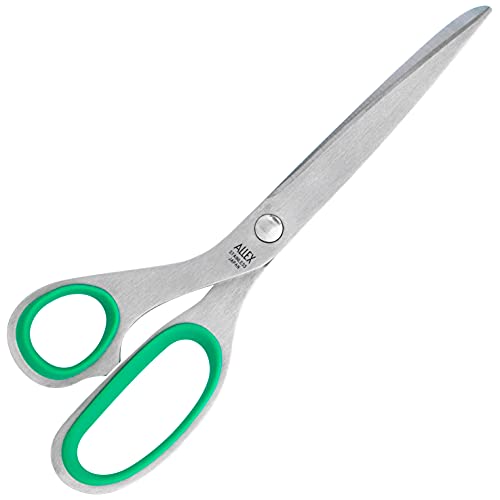 ALLEX Left Handed Office Scissors for Desk, Extra Large 7.8" All Purpose Scissors for Left Hand, Made in JAPAN, All Metal Sharp Japanese Stainless Steel Blade with Non-Slip Soft Ring, Green