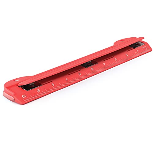 3 Hole Punch Red, Portable Hole Puncher for 3 Ring Binder, 5 Sheets Capacity, Removable Chip Tray, 10” Ruler for School, Office, Also Available in Purple, Blue, Green, Pink, Grey, 1 Pc-by Enday