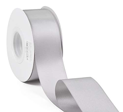 YAMA Double Face Satin Ribbon - 1 1/2 Inch 25 Yards for Gift Wrapping Ribbons Roll, Silver