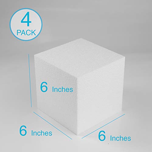Silverlake Craft Foam Block - 4 Pack of 6x6x6 EPS Polystyrene Blocks for Crafting, Modeling, Art Projects and Floral Arrangements - Sculpting Block for DIY School & Home Art P