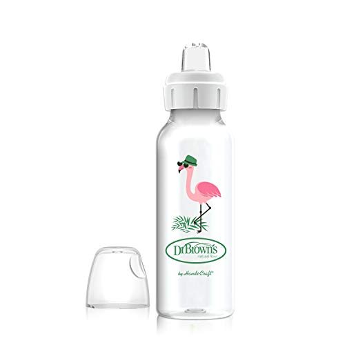 Dr. Brown’s® Milestones™ Narrow Sippy Bottle, 100% Silicone Soft Sippy Spout, 8oz/250mL, Flamingo, 6m+