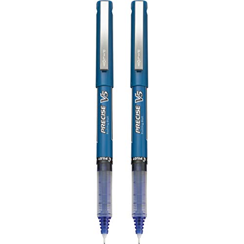 PILOT Precise V5 Stick Liquid Ink Rolling Ball Stick Pens, Extra Fine Point (0.5mm) Blue Ink, 2-Pack (25002)
