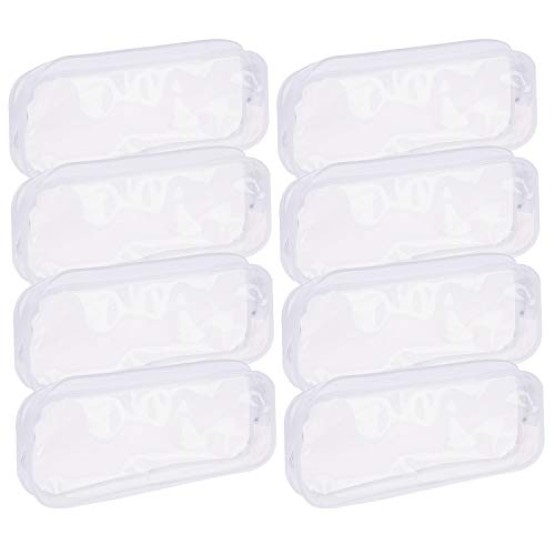 8 Pieces Clear Pencil Case PVC Makeup Pouch Zippered Pencil Case Toiletry Carry Pouch Big Capacity Bags Portable Pencil Bags for Women,Students,Men,Kids Gifts(White)