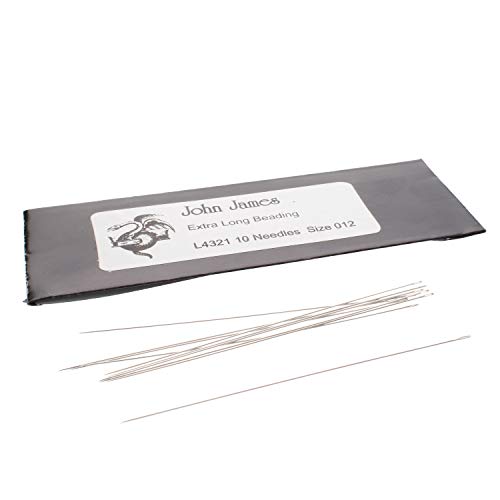 John James Extra Long Pearl Stringing Needles, Size 12, 10 Needles per Pack, Made in England, Use for Loom Weaving Beadwork, Pearl stringing and Jewelry Making with Seed Beads