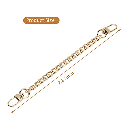 4PCS Purse Chain Strap, Flat Handbag Replacement Strap with Metal Buckles Purse Strap Extender Bag Accessories Decoration for Wallets & Handbags (7.87 Inches, Light Gold)