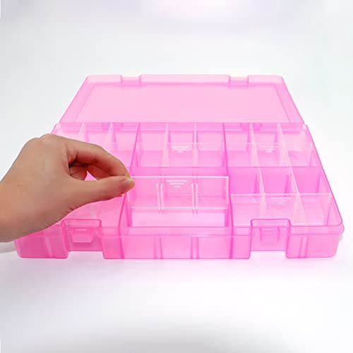 Qualsen Bead Organizer Plastic Compartment Box with Adjustable Dividers Craft Tackle Organizer Storage Containers Box 34Grid 3PCS (Pink+Blue+White)