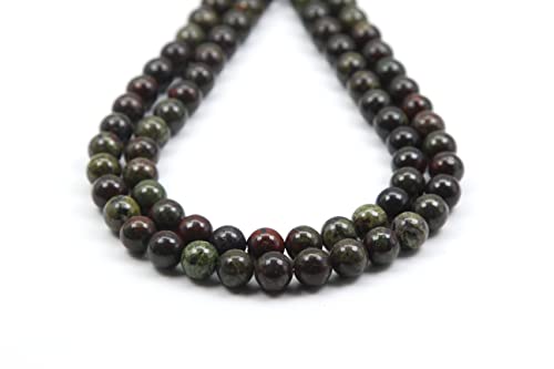 Qiwan Natural Round Loose Beads Jewelry Making DIY Bracelet Necklace Material 1 Strand 15 Inches (10mm, Natural Dragon Blood Jasper Gemstone)