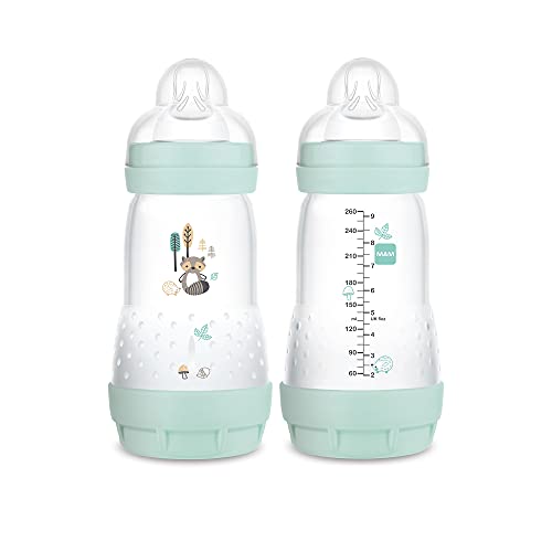 MAM Easy Start Matte Anti-Colic Baby Bottles, Medium Flow Nipples, Baby Boy, 9 oz (2 Count)