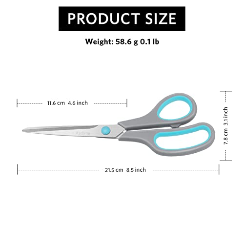 Asdirne 8.5" Scissors, Stainless Steel Blades, Soft Grip Handle, Suitable for Households,Offices and Schools, All Purpose, Blue/Grey