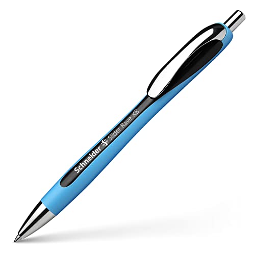 Schneider Slider Rave XB (Extra Broad) Ballpoint Pen, Refillable + Retractable, 1.4 mm, Light Blue Barrel, Black Ink, Blister Pack of 1 Pen (73251)