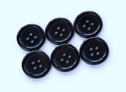GANSSIA 23/32 Inch (17.50mm) Black Color Resin Buttons Sewing Flatback Buttons with 4 Holes Pack of 100 Pcs