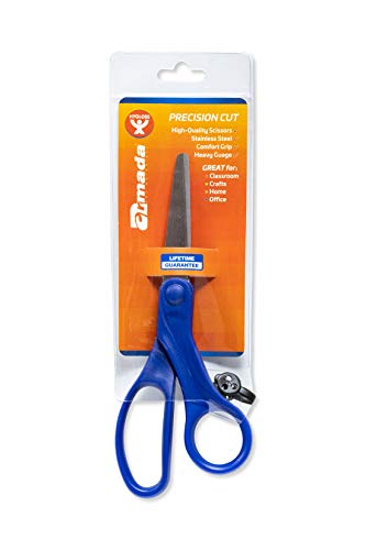 Hygloss-Armada Precision™ Cost Cutters 7" Scissors - Comfortable Handles, Stainless Steel Blades, Vinyl Bag for Safe Storage - Scissors for Crafts, Classroom, Home and Office - Blue - 1 Pair