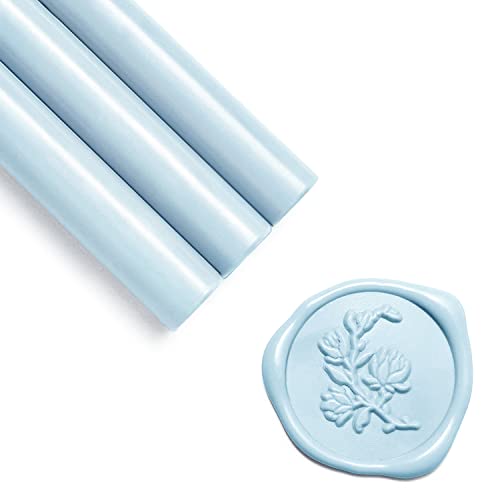 UNIQOOO Light Baby Blue Glue Gun Sealing Wax Sticks for Wax Seal Stamp - Perfect for Wedding Invitations, Thank You Card, Mails, Wine Gift Wrapping, Christmas Gift, Pack of 8