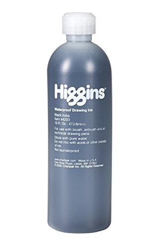 Higgins Black India Pigmented Drawing Ink, 16 Oz Bottle (44203)