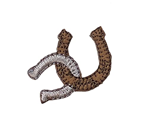 Brown and Silver Western Double Horseshoe Embroidered Iron on Patch