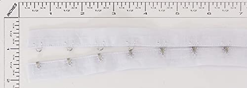 SEW TRENDS 2 Yards Pair Hook and Eye Trim- 1 SPACING- Silver Metal On White Cotton Tape Ribbon Edging Cordage for Corset Sewing Quilting Renaissance Bridal Costumes Home 45-WH-1-2Y, 34 Spacing