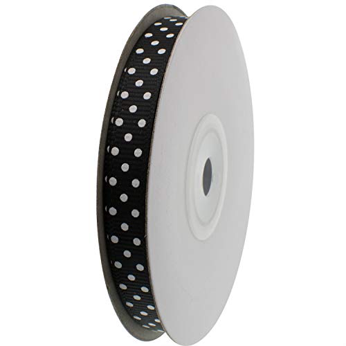 ATRibbons 50 Yards 3/8 Inch Wide Dot Printed Grosgrain Ribbons,Color Grosgrain Ribbons with White Dots for Hair Bows Gift Wrapping and Craft,25 Yards/Spools x 2 Spools (Black)