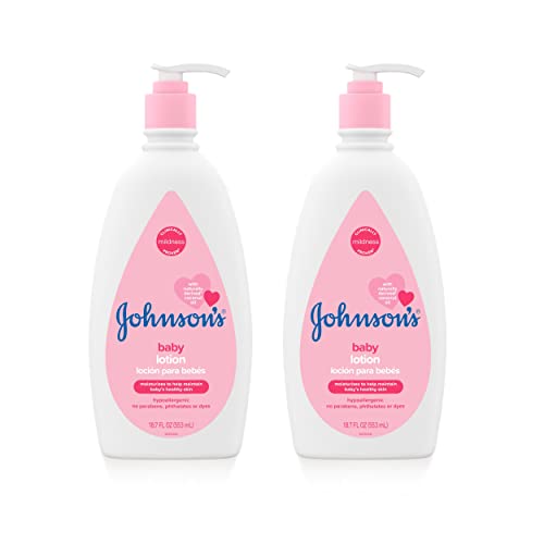 Johnson's Moisturizing Mild Pink Baby Lotion with Coconut Oil for Delicate Baby Skin, Paraben-, Phthalate- & Dye-Free, Hypoallergenic & Dermatologist-Tested, Baby Skin Care, 18 Fl. Oz, Pack of 2