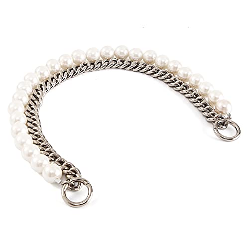 Purse Strap Short Pearl with Metal Handle Bag Chain Replacement,Handbag Purse Making Accessory Decoration (Silver)