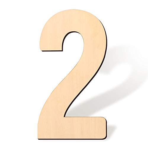 LUTER 17 Inch Blank Wooden Number 2 Unfinished Wood Slices Sign Board for DIY Craft Projects Home Sign Wall Birthday Wedding Party Decoration (2)