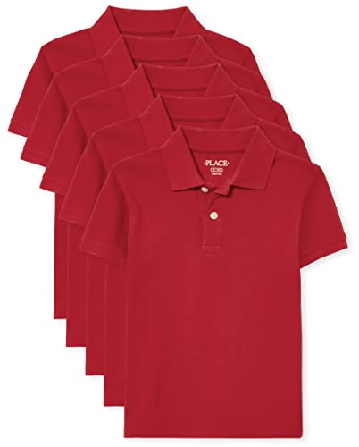 The Children's Place Boys Short Sleeve Pique Polo,Classic Red 5 Pack,XXL (16H)