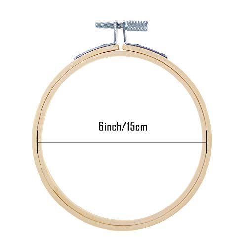 Pllieay 6 Pieces 6 inch/ 15cm Round Embroidery Hoops Bamboo Circle Cross Stitch Hoop Rings for Craft Sewing