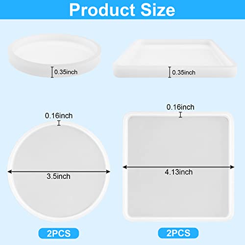 4 PCS Thickened Coaster Resin Molds, Coaster Silicone Molds for Epoxy Resin, Coaster Molds for Resin Casting, Epoxy Resin Molds for DIY Resin Coasters Bowl mats, Candle Holders, Home Decoration.