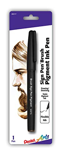 Pentel Arts Sign Pen Brush, Sepia Pigment Ink, 1 Pack, (SESP15BPSP)