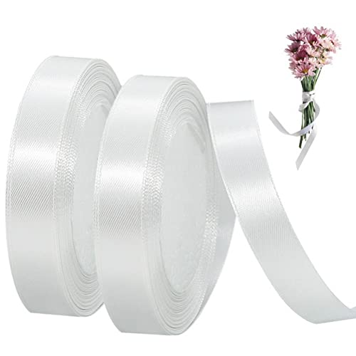 2Rolls/50Yards 1" White Satin Ribbon, White Ribbon for Crafts Gift Wrapping Bouquet Bow Making Christmas Wedding Party Stocking Stuffers Decoration and Sewing Projects