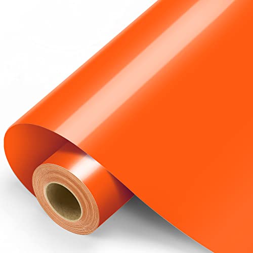 Orange Permanent Vinyl - 12"x11FT Orange Adhesive Vinyl Roll for Cricut, Silhouette and Other Cutters, Permanent Outdoor Vinyl for Decor Sticker, Car Decal, Scrapbooking, Signs, Glossy & Waterproof