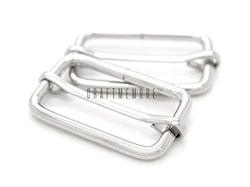 CRAFTMEMORE Triglide Slider 1 1/4", 1 1/2" Belt Keeper Movable Bar Slider Strap Adjuster Rectangle Strap Keeper Purse Making (1-1/4" x 100 pcs, Silver)