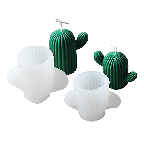 RMISODO 2 Pieces Cactus Candle Mold, Silicone Succulent Mold, Cute 3D Craft Casting Mold for Fondant, Gum Paste, Chocolate, Candy, Handmade Candle, Polymer Clay