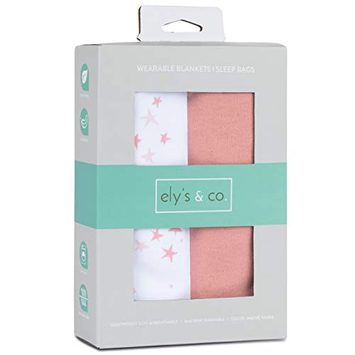 Ely's & Co. Baby Wearable Blanket│Sleep Bag 2-Pack Set - 100% Interlock Knit Cotton for Baby Girl from 0-3 Months (Dusty Rose Stars & Solid Dusty Rose)