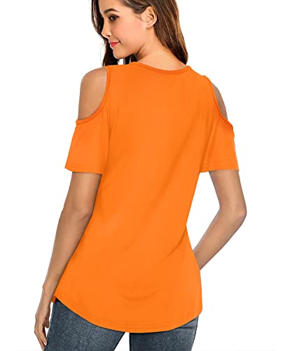 Amoretu Women's Casual Blouse V Neck Flowy Basic Cutout Tunic Tops, Orange L