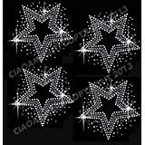 Set of 4 Stars | 4 x 4" |Clear Rhinestone Iron on Hotfix Transfer Bling DIY | Rococo Designs| Extra Small Star Included