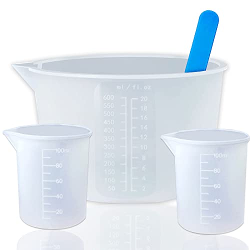 Silicone Resin Measuring Cups Tool Kit- 600ml/20oz Resin Mixing Cups, 2Pcs 100ml Measuring Cups, Silicone Stir Sticks, Resin Mixing Kit for Epoxy Resin, Molds, Jewelry Making, Waxing, Easy Clean