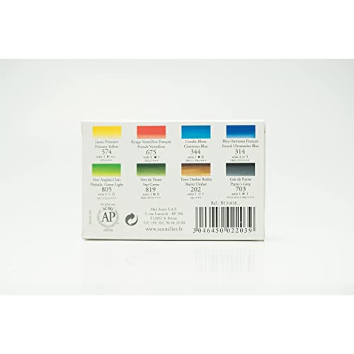 Sennelier French Artists' Travel Watercolor Set, 8 Count (Pack of 1), Multicolor