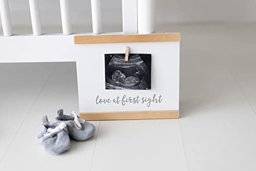 Pearhead Sonogram Love at First Sight Wall Art, Wooden Clip Baby Keepsake Frame, Gender-Neutral Baby Girl or Baby Boy Nursery Décor Accessory, Pregnancy Announcement Picture Frame
