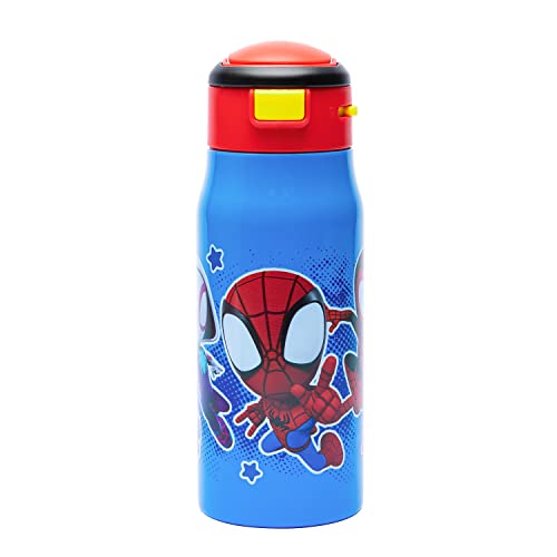 Zak Designs Marvel Spidey And His Amazing Friends Vacuum Insulated Stainless Steel Kids Mesa Water Bottle with Flip-Up Straw and Locking Spout Cover, Durable Cup for Sports or Travel (13.5oz, 18/8 SS)