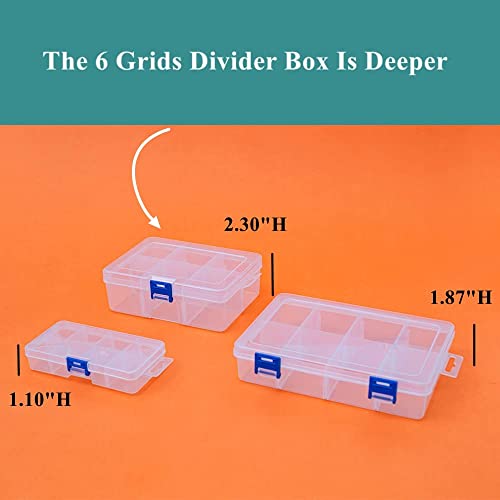 BangQiao 3 Pack Plastic Removable Divider Box and Storage Case for Small Parts, Hardware and Craft, 6 Grids, Clear