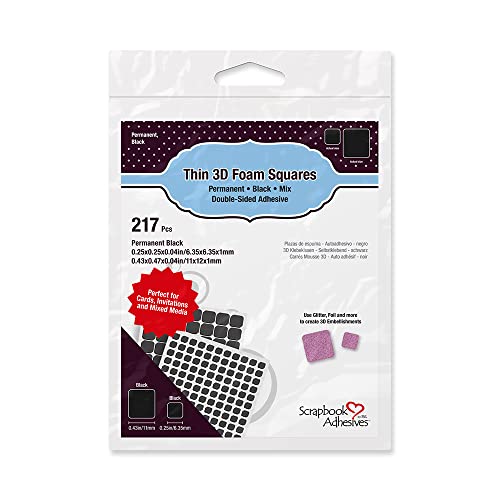Scrapbook Adhesives by 3L Permanent Thin Pre-Cut 3D Foam Squares, Mixed Variety, 217/pk, Black (1617),01617